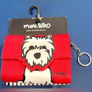 Marc Tetro Saffiano Leather Red Wallet/keychain Unisex NWT WhiteTerrier/Westie